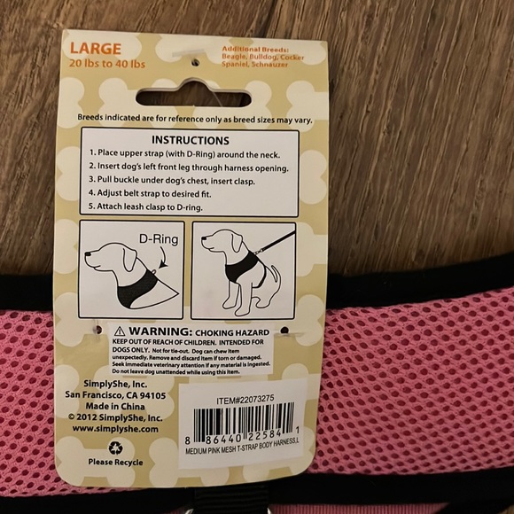 🦮 Simply Dog Adjustable Body Harness Pink Size L (20-40 lbs) - Picture 3 of 5